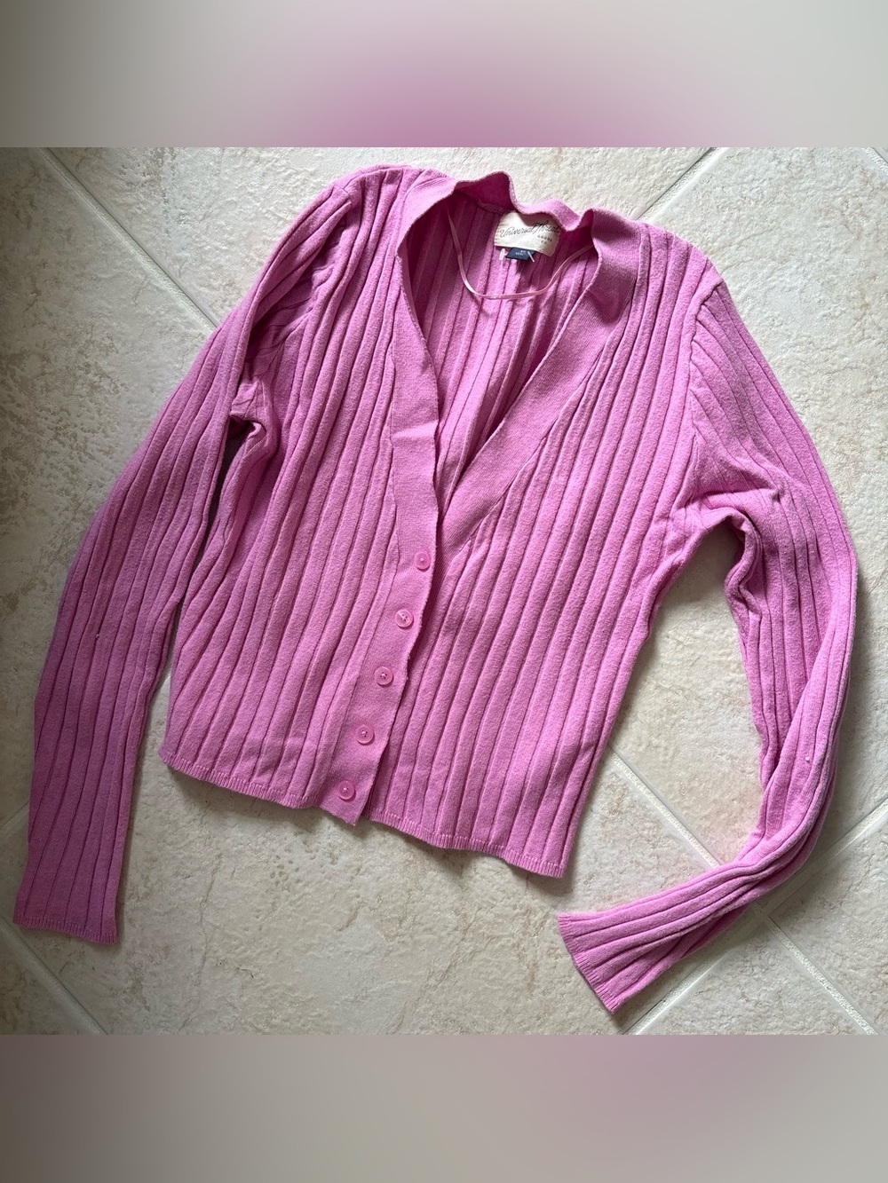Vintage-Inspired Pink Ribbed Button-Front Sweater pink xs cardigan cropped